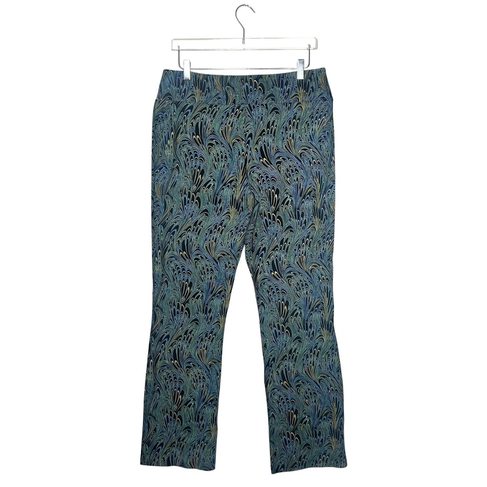 Soft Surroundings Ponte Knit Pull on Pants Black Marbled Print Peacock Size L - Picture 3 of 10